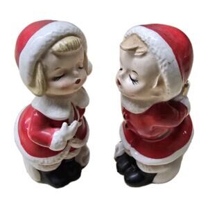 Vintage Kissing Santa Boy & Girl Santa Claus Porcelain Figurines SR Japan